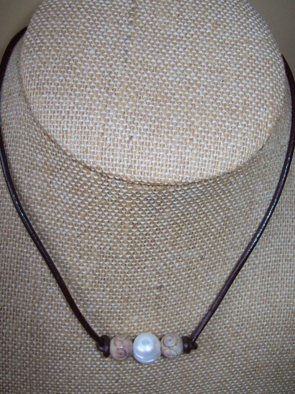 Three Beaded Leather Choker Necklace